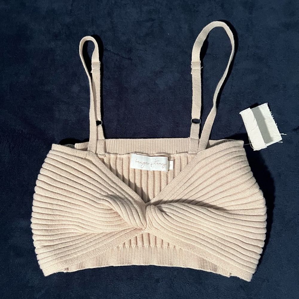 NEW Beige Botany Ribbed Knit Bralette Top